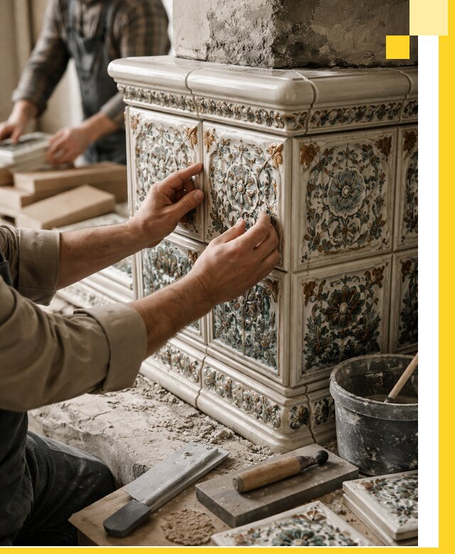 Изразцовые камины под ключ в Междуреченске: проект и монтаж