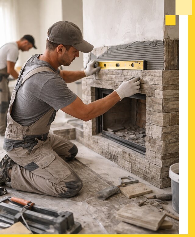 Облицовка каминов в Междуреченске, монтаж и отделка натуральным камнем