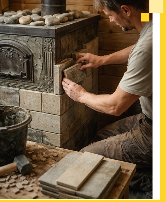 Облицовка банных печей в Междуреченске профессиональная отделка