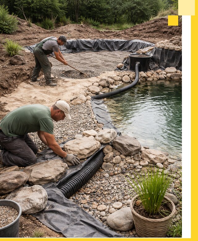 Строительство природных бассейнов и озер в Междуреченске под ключ