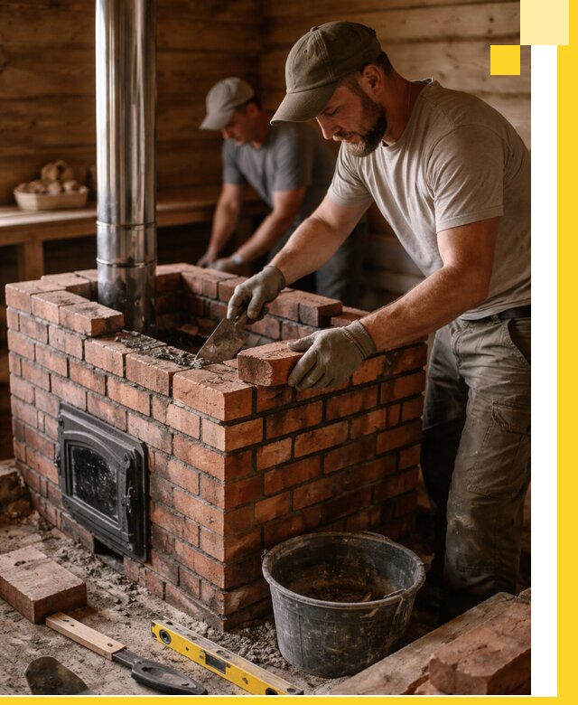 Кирпичные печи для бани под ключ в Междуреченске, проект и монтаж