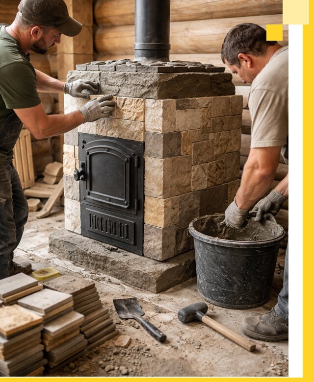 Облицовка банной печи под ключ в Междуреченске: камень и плитка