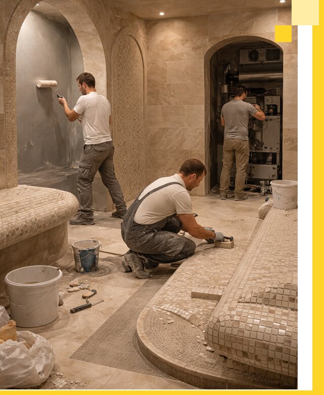 Строительство бани с хамамом и бассейном под ключ в Междуреченске