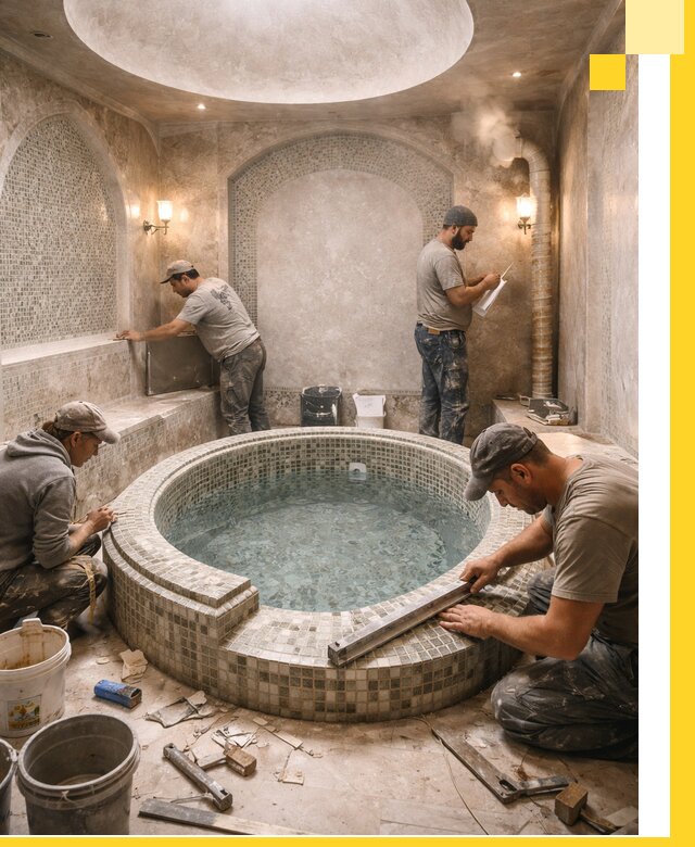 Профессиональное строительство хамама с бассейном в Междуреченске под ключ