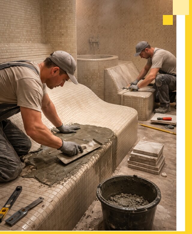 Лежаки для хамама под ключ в Междуреченске, проект и монтаж